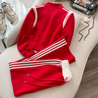 Costume décontracté pour femmes adultes, ensemble deux pièces en polaire respirant à manches longues et rayures, tenue d'hiver