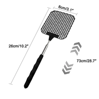 Raquette à mouches télescopique manuelle en plastique robuste avec manche rétractable en acier inoxydable