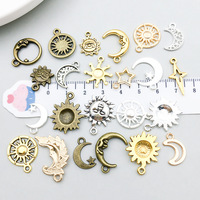 20 Piezas de Dijes de Aleación de Zinc de Cinco Colores, Dijes Retro de Sol, Luna y Estrella para Hacer Joyas, Venta al por Mayor, Accesorios para Collares y Pulseras DIY