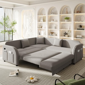 Divano <span class=keywords><strong>Letto</strong></span> Sezionale Convertibile a L in Tessuto Resistente Grigio Chiaro 292,5 cm con Chaise Longue e Porte USB - Product Image 1