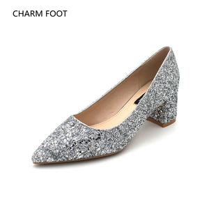 Scarpe con Tacco Alto e Spesso per <span class=keywords><strong>Sposa</strong></span>, con Paillettes e Cristalli, Scarpe Singole da Cerimonia Non Restituibili - Product Image 2