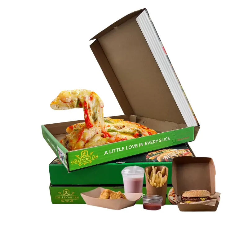 Caja para Emballage pizza cartón corrugado al por mayor impreso personalizado 16 14 12 10 pulgadas embalaje personalizado caja de pizza con logotipo