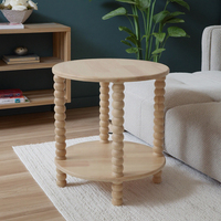 Table basse ronde à deux niveaux en bois, nouveau design style ferme, avec étagère en bois massif, vente en gros