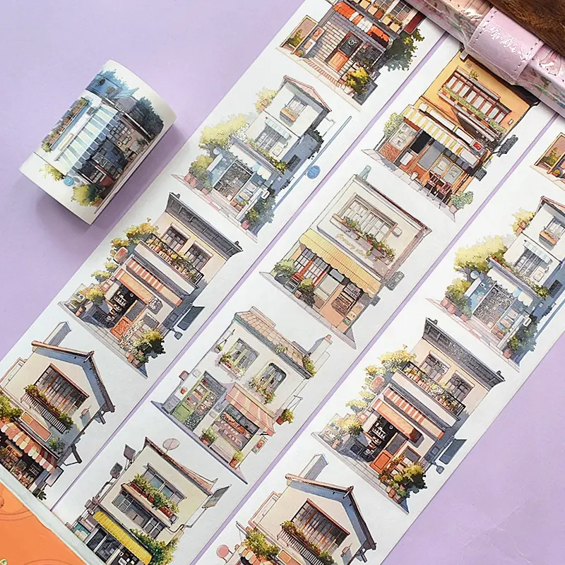 Washi Jepang stiker estetika dengan desain arsitektur untuk jurnal perlengkapan buku tempel kertas stiker pita Washi