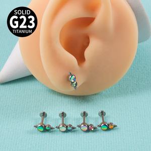 G23ฟิล์มไทเทเนียม labret แบบแวววาวอีพ็อกซี่ส่องแสงเป็นประกายวิบวับต่างหูรูปใบเกลียวด้านหลังแบบแบนเกลียวสำหรับใส่ในงานแต่งงาน - Product Image 2