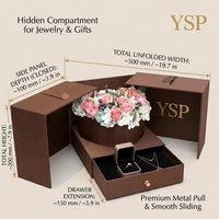 Boîte pliante marron personnalisable avec logo, conteneur rigide haut de gamme avec tiroir dissimulé pour emballage sur mesure de bijoux et fleurs en gros
