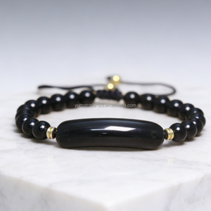 Bracelet en pierres naturelles personnalisé, agate noire, œil <span class=keywords><strong>de</strong></span> <span class=keywords><strong>tigre</strong></span>, améthyste, bracelet artisanal porte-bonheur, bijoux énergétiques, cadeau unisexe - Product Image 1