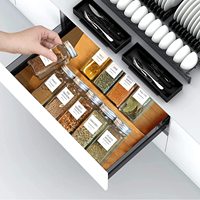 Organisateur de tiroir à épices vintage en bambou fait main à 4 niveaux, insert pour bocaux à assaisonnements, rangement pour armoires de cuisine