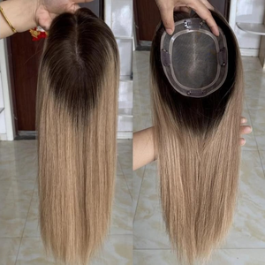 Venta al por mayor OEM de Topper de Cabello Vietnamita 100% Humano Virgen Remy, Topper de Cabello Liso Negro Natural con Base de Seda y Base de Encaje Personalizada - Product Image 6