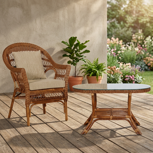 Ensemble de salon en rotin Kingdom Terrace, canapé et fauteuils, design antique asiatique, modulaire, confortable, durable, meubles pour appartement - Product Image 1