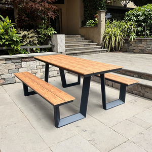 Elegant Modern Wood Outdoor Tables <b>Metal</b> Frame & Wood Slat Patio Furniture Beaches Table for Leisure Dining Mall Park WTC027 Mod - Product Image 1