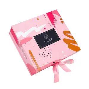 Confezione regalo magnetica di lusso con manico in cartone rigido personalizzato per abbigliamento rosa nero confezione regalo personalizzata con logo
