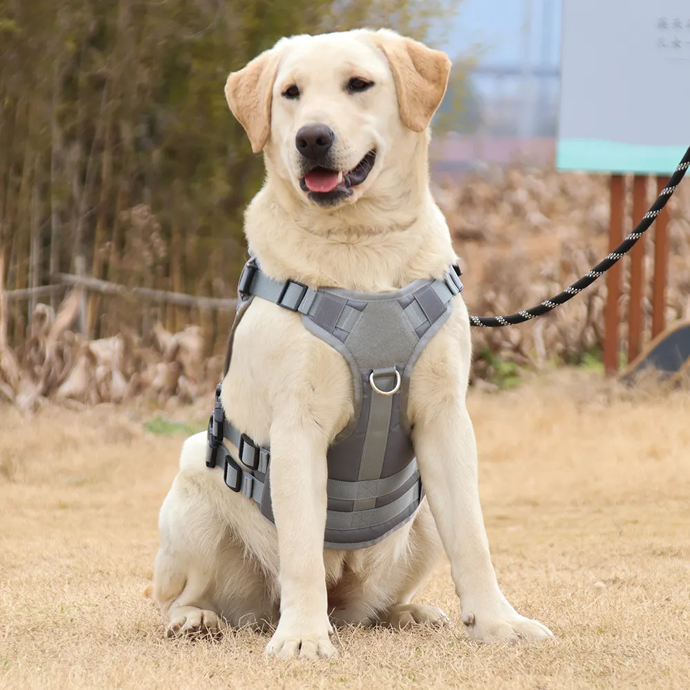 Coleira tática para cachorro com logo personalizado, coleira peitoral reflexiva para cães sem puxar, malha respirável