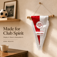 Banderín Deportivo Personalizado, Fabricante OEM, Venta al Por Mayor, Satén, Triangular, con Flecos, Logotipo de Club o Equipo, Recuerdo, Decoración para Colgar en la Pared