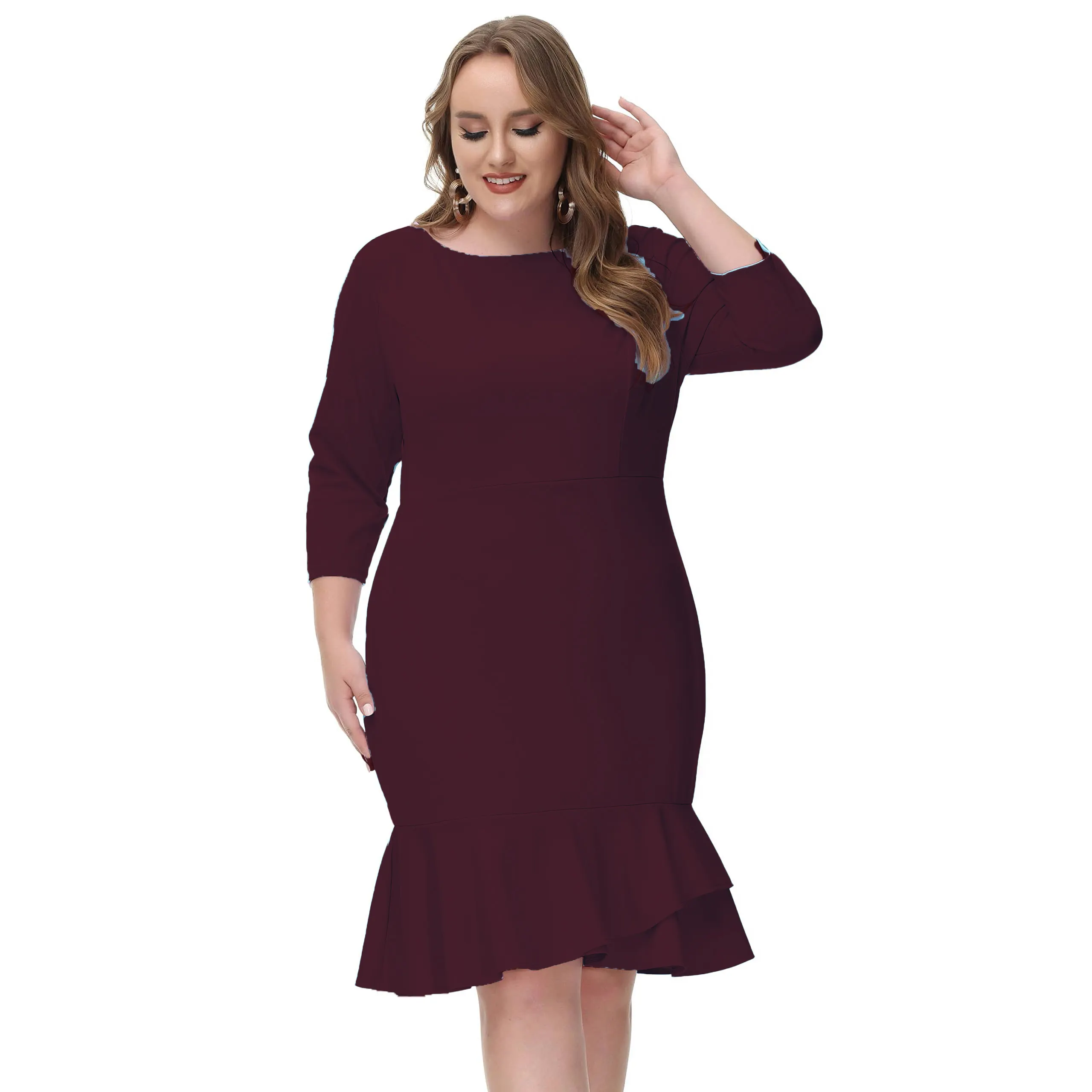 OEM ODM Womens Cocktail Wine Red Elegent Formal 4XL Women's Swing Holiday Sexy XXL Burgundy Party Plus Size Dresses For Work