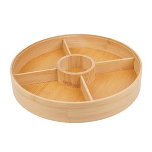 Plateau de service en bambou avec séparateurs, couleur bois naturel, rangement de bureau multifonctionnel pour collations, sachets de thé, bonbons, desserts - Product Image 1