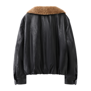 Veste en <span class=keywords><strong>cuir</strong></span> d'<span class=keywords><strong>aviateur</strong></span> pour homme, style B2, col en fourrure de mouton, bombardier, pilote, veste vintage, <span class=keywords><strong>cuir</strong></span> véritable, teinture unie - Product Image 5