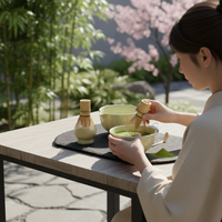 Vente en gros d'usine - Ensemble de thé matcha écologique de style japonais en 4 pièces, comprenant un fouet en bambou, un bol traditionnel et une cuillère naturelle