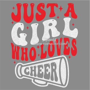 DIY Just a Girl Who Loves Cheer White Glitter 3D Puff PU Red Metallic PU Heat Transfer Applique pour Shirt Sports Bra Umbrella - Product Image 3