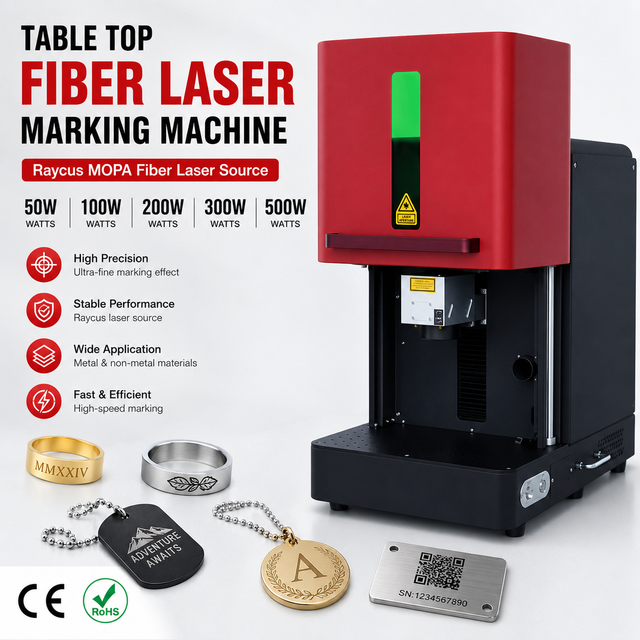 CKMACHINE Raycus MOPA Fiber Laser Marking Engraving Machine 50W 100W 200W 300W 500W for Jewelry Ring Necklace Tag Metal Engraver
