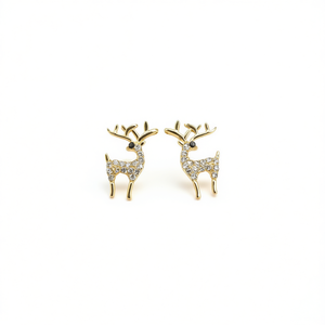 Orecchini a perno E3468 in oro bianco con cervo e strass di cristallo, design simpatico a forma di animale, per uso quotidiano, gioielli unisex - Product Image 1