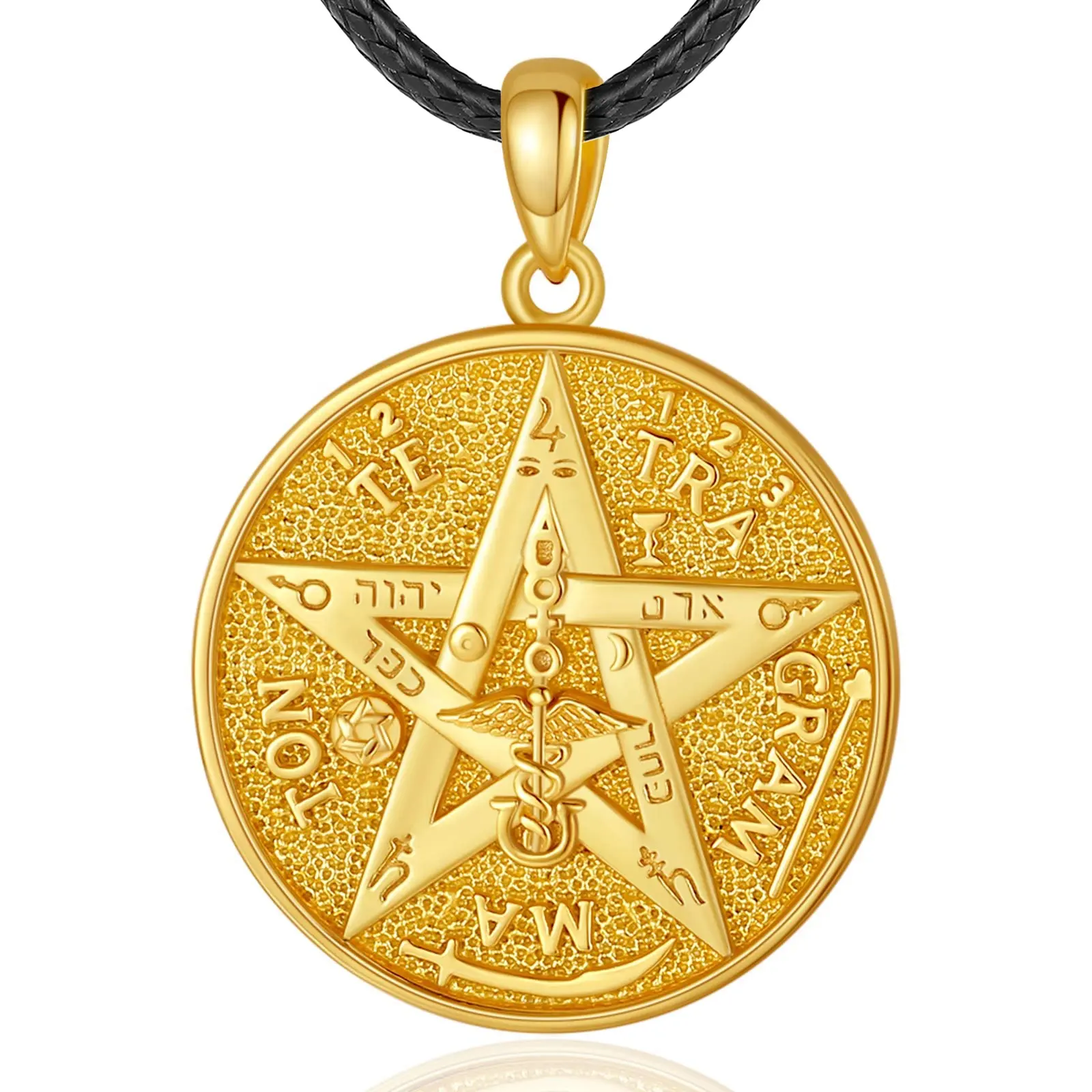 Argento Sterling 925 placcato in oro 18K gioielli Tetragrammaton pentagramma gioielli religiosi ciondolo collana per uomo o donna