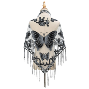 Vente en gros de châles vintage de style bohème, colorés, à imprimé dentelle triangulaire, avec franges, pour femmes - Product Image 1