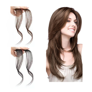 En gros 10 pouces <span class=keywords><strong>naturel</strong></span> Invisible synthétique avant côté <span class=keywords><strong>frange</strong></span> Extension de <span class=keywords><strong>cheveux</strong></span> longs ondulés bouclés <span class=keywords><strong>Clip</strong></span> dans le côté Air Bangs - Product Image 1