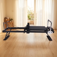 Reformer Pilates Pliant 197cm Compact en Acier Noir Portable pour la Maison, Machine de Fitness Yoga avec Plateforme Coulissante Réglable pour le Renforcement Musculaire