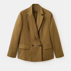 Chic Khaki Olive Linen Blend Notched Lapel Relaxed Fit Single Breasted Blazer women's suits&blaz - Product Image 6