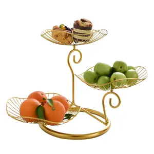 Nordic creative three-layer storage tray Iron wrought round tray tabletop decoration living room fruit basket