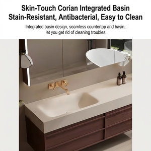 Manufacturer Customized 80cm 100cm 120cm 160cm Floating Integrated Basin Bathroom <strong>Vanity</strong> Cabinet Oak Bathroom <strong>Vanity</strong> - Product Image 2