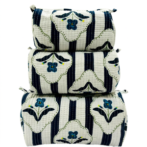 Set of 3 Bohemian Hand Block Printed Cotton Quilted Travel Cosmetic Makeup Pouch ( Set of 3 ) with Zipper Closure - Product Image 1
