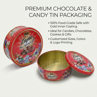 Boîte en métal ronde personnalisée pour chocolats, impression intégrale, qualité alimentaire, boîte cadeau pour bonbons, assortiment de sucreries, boîte en métal, fabrication OEM, vente en gros