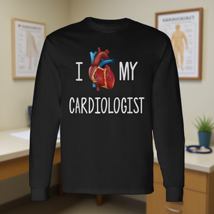 Camiseta de manga larga con diseño visual de corazón y juego de palabras de "I Love My Cardiologist Heart" - Product Image 3