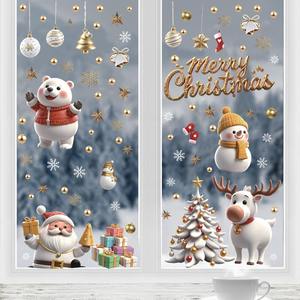 Autocollant de fenêtre de Noël, décorations de fenêtre en verre avec Père Noël de dessin animé, autocollant électrostatique, cerf, flocon de neige, décalcomanie d'<span class=keywords><strong>arbre</strong></span> de Noël - Product Image 2