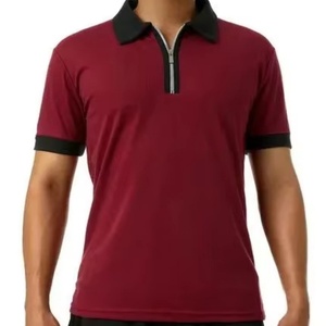 Polo à manches courtes en polyester de couleur unie, tactique, pour sports de plein air, couleur contrastée rouge vin - Product Image 1