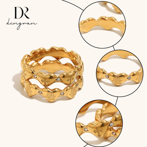 Bagues Dingran en acier inoxydable plaqué or 18 carats avec cœur, croix et zircon rose pour femme, style vintage gothique, bijoux fantaisie en gros - Product Image 3