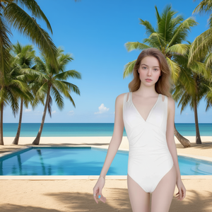 Costume da bagno intero da donna Buonic bianco taglia 42 44 46 48 costume da bagno estivo da spiaggia - Product Image 2