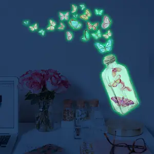 Nhà máy tùy chỉnh PVC phát sáng trong bóng tối chai thủy tinh bướm trang trí dán tường cho trẻ em phòng ngủ