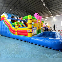 Toboggan aquatique gonflable Thème Océan 2 toboggans Piscine à jets Pieuvre Location pour fêtes d'enfants Toboggan commercial en PVC robuste