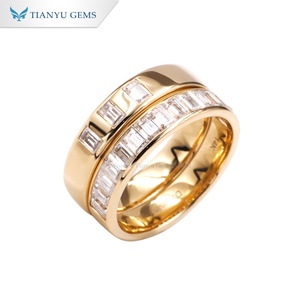 แหวนเพชรโมอิสซาไนต์ทรงบาแก็ตต์ 14K จาก Tianyu Gems ชุดแหวนแบบซ้อนได้ ทองคำสีเหลือง ประดับเพชรแบบช่องครึ่งวง แหวนแต่งงานเข้าชุด - Product Image 1