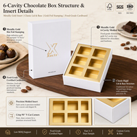 Boîte à chocolat de qualité alimentaire à 6 cavités, boîte de présentation, logo estampé à l'or, papier couché, carton gris pour chocolatiers