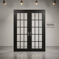 Porte française en PVC à double vitrage, profil mince, design à cadre noir mat, à panneaux divisés, lumière naturelle, pour jardin, patio, villa