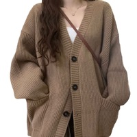 Preppy-Style Gestrickte Mohair-Damenjacke Herbst Neuerscheinung Einreihig Geknöpft Locker Geschnitten Lässiger Vintage-Look V-Ausschnitt