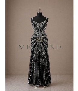 Robe de soirée longue en soie de luxe avec broderie à la main et pierres, pour femme, tenue de soirée formelle, robe de cocktail, créateur - Product Image 1