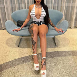 <span class=keywords><strong>Tuta</strong></span> <span class=keywords><strong>Aderente</strong></span> Sexy Autunnale con Scollo a V Senza Maniche e Stampa a Pois, Romper con Schiena Scoperta per Donna - Product Image 4