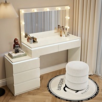 Coiffeuse de luxe blanche avec miroir éclairé et chaise pour chambre ou hôtel – Idéale pour le maquillage et les salles de bain