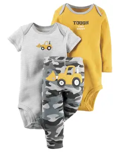 Baju Monyet Lengan Panjang Bayi Laki-laki, Set Pakaian Katun Musim Dingin 3 Potong Motif Kartun Lengan Panjang Pendek