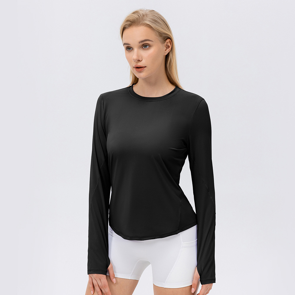 Women's Ice Silk UPF50+ Quick Dry Sports Top Long-Sleeved Yoga Running Fitness Clothes Breathable Loose Fit Eco-Friendly for